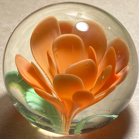 Orange Flower Handmade Glass Paperweight